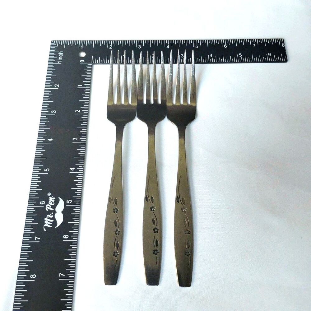 3 Oneida Northland Triana Dinner Forks 7 1/4" Stainless Burnished Floral Korea - Picture 3 of 7